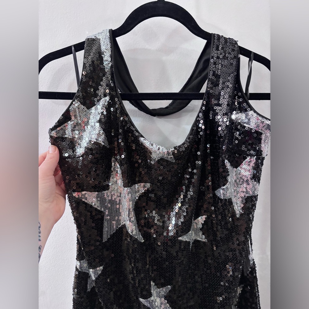 Edgy Halter Starry Sequin Mini Dress - Picture 5 of 6